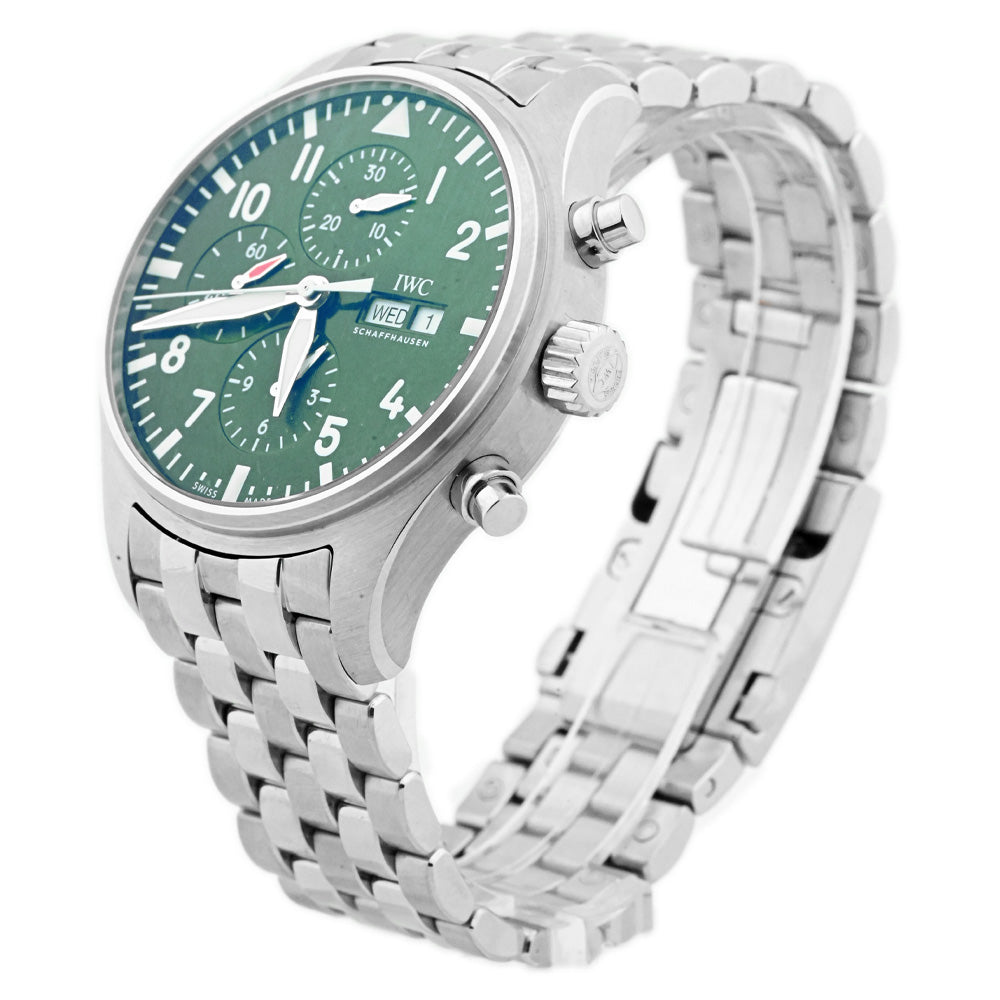 IWC Men's Pilot's Watch Stainless Steel 43mm Green Arabic Chronograph Dial Watch Limited Edition Reference #: IW377726 - Happy Jewelers Fine Jewelry Lifetime Warranty