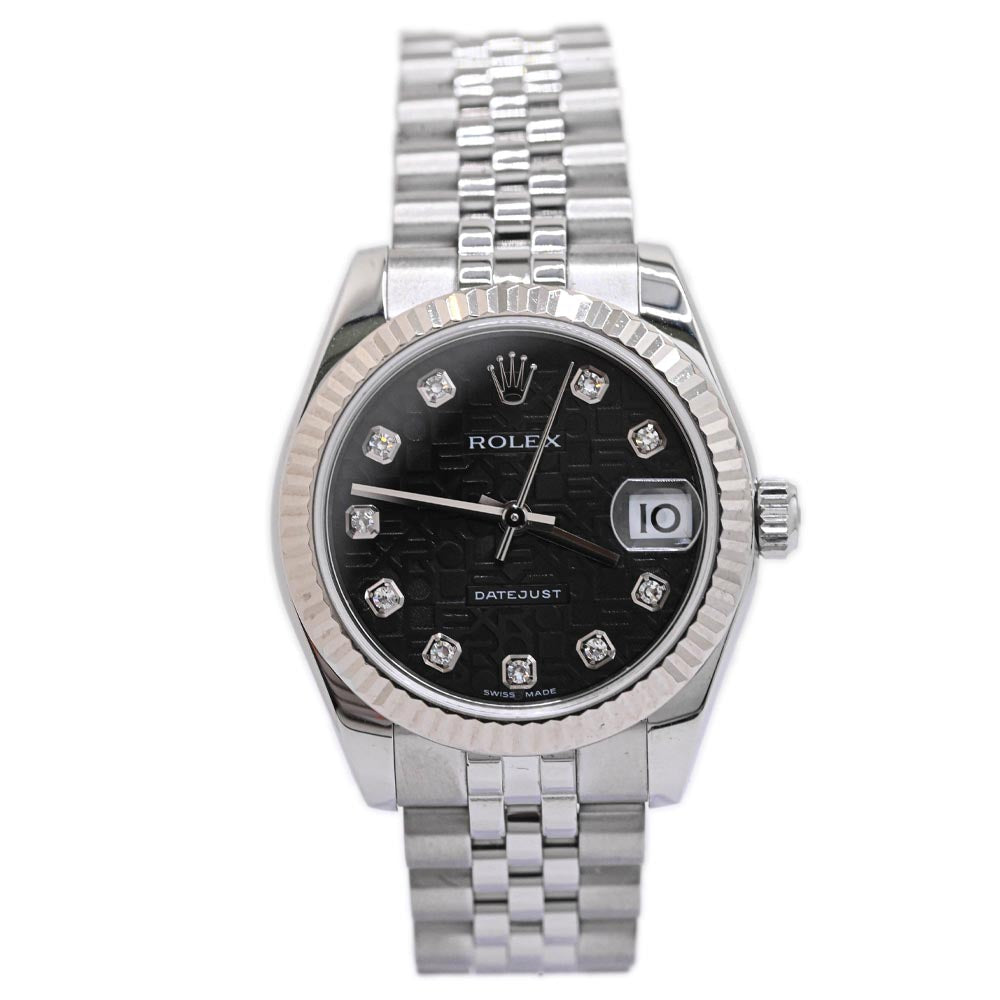 Rolex Ladies Datejust Stainless Steel 31mm Black Jubilee Diamond Dot Dial Watch Reference #: 178274 - Happy Jewelers Fine Jewelry Lifetime Warranty