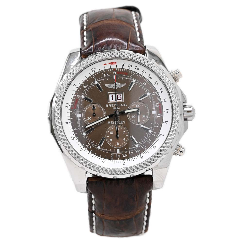 Breitling Mens Bentley Stainless Steel 49mm Chocolate Chronograph Dial Watch Ref #: A44362 - Happy Jewelers Fine Jewelry Lifetime Warranty
