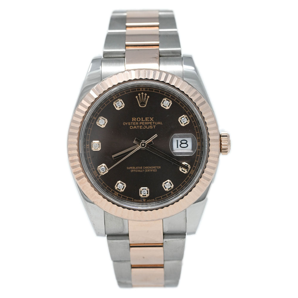 Rolex Mens Datejust Everose & Stainless Steel 41 Chocolate Diamond Dial Watch Reference# 126331 - Happy Jewelers Fine Jewelry Lifetime Warranty