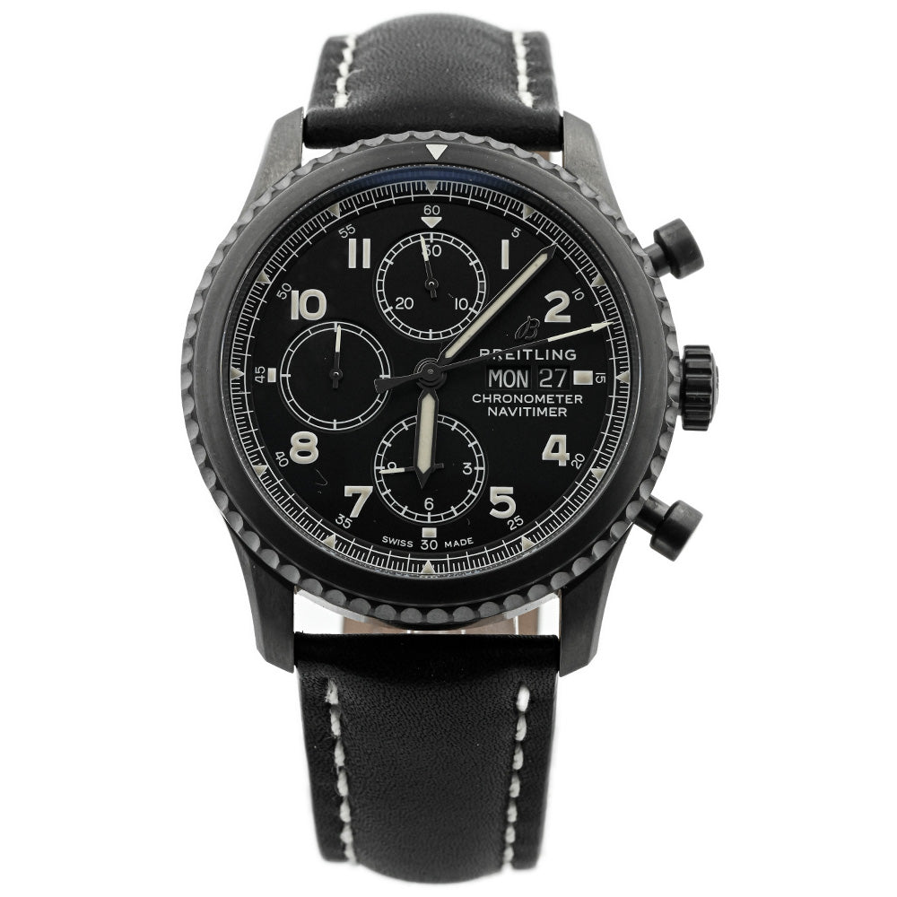 Breitling Mens Navitimer 8 Chronograph DLC-Coated Stainless Steel 43mm Black Arabic Dial Watch Reference #: M13314101B1X1 - Happy Jewelers Fine Jewelry Lifetime Warranty