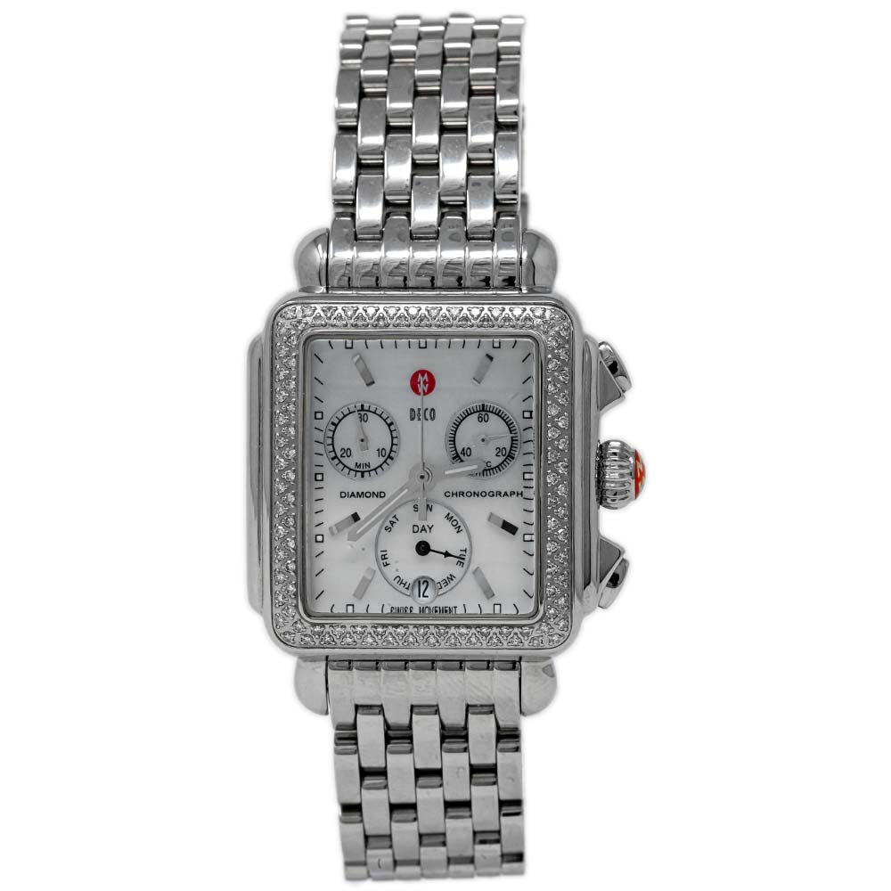 Michele Ladies Deco Day Stainless Steel 33mm Chronograph MOP Stick Dial Watch Reference #: MW06P01A1025 - Happy Jewelers Fine Jewelry Lifetime Warranty