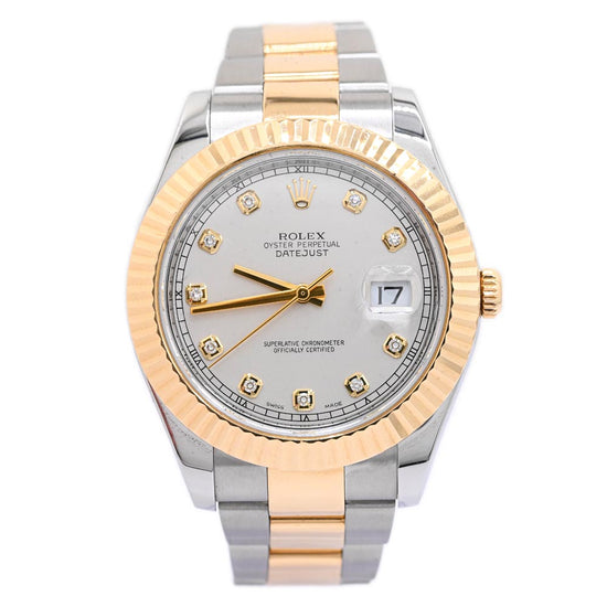 Rolex Men's Datejust Two Tone Yellow Gold and Stainless Steel 41mm Ivory Diamond Dial Watch Reference #: 116333 - Happy Jewelers Fine Jewelry Lifetime Warranty
