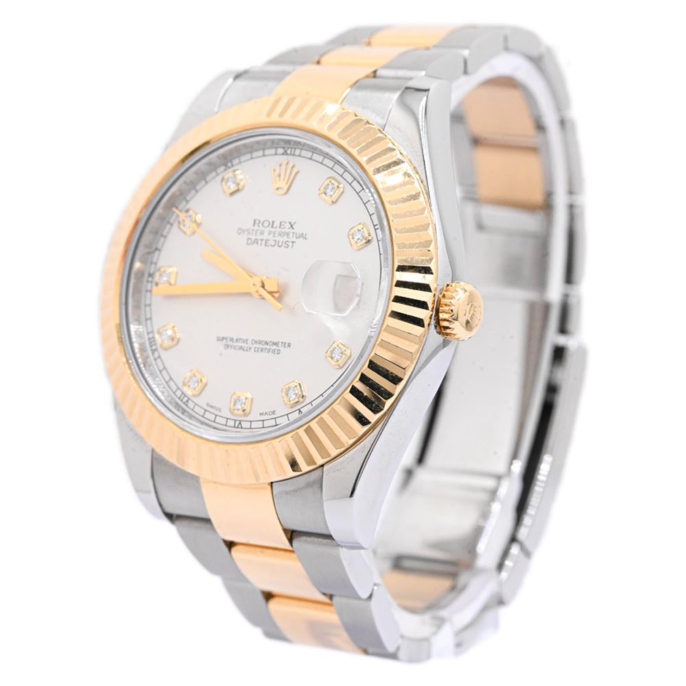 Rolex Men's Datejust Two Tone Yellow Gold and Stainless Steel 41mm Ivory Diamond Dial Watch Reference #: 116333 - Happy Jewelers Fine Jewelry Lifetime Warranty