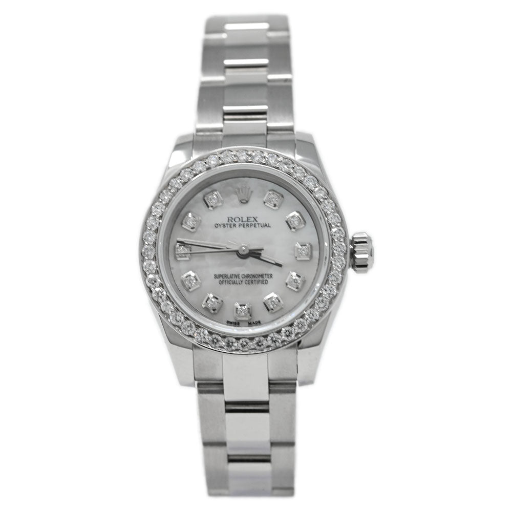 Rolex Ladies Oyster Perpetual 26mm White MOP Diamond Dial Watch Reference# 176200 - Happy Jewelers Fine Jewelry Lifetime Warranty