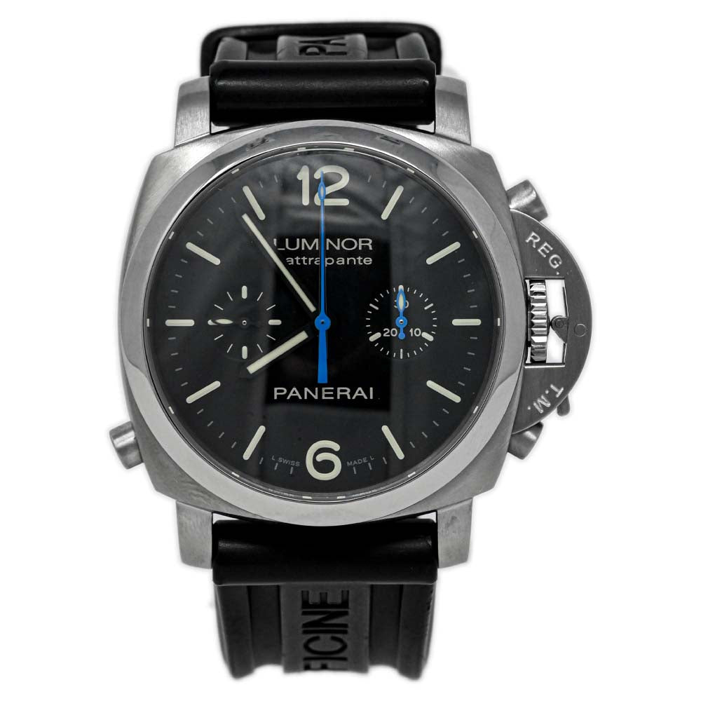 Load image into Gallery viewer, Panerai Men&amp;#39;s Luminor 1950 Rattrapante Stainless Steel 44mm Black Stick &amp;amp; Arabic Numeral Dial Watch Reference #: PAM00362 - Happy Jewelers Fine Jewelry Lifetime Warranty
