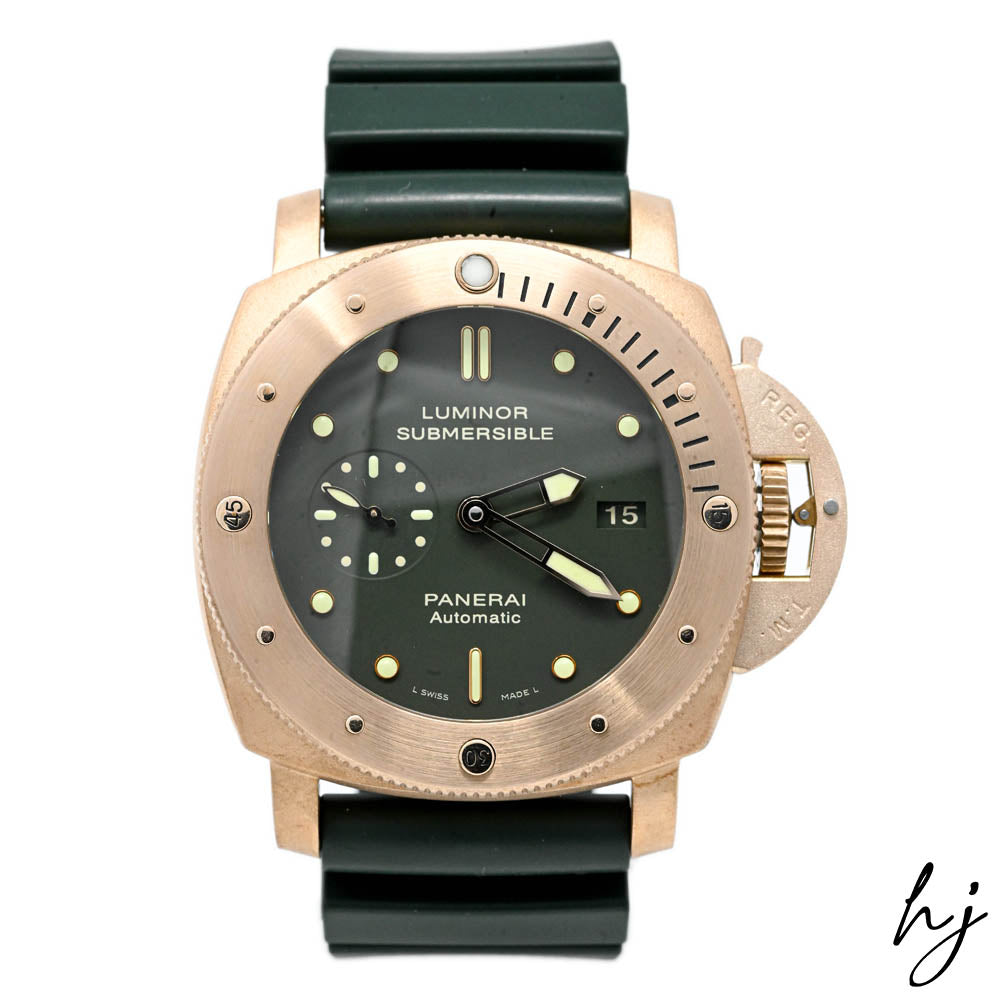 Panerai Men's Luminor Submersible 1950 "Bronzo" 47mm Green Dot Dial Watch Reference #: PAM00382 - Happy Jewelers Fine Jewelry Lifetime Warranty