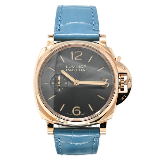 Panerai Men's Luminor Due Goldtech 42mm Anthracite Dial Watch Reference #: PAM00677 - Happy Jewelers Fine Jewelry Lifetime Warranty
