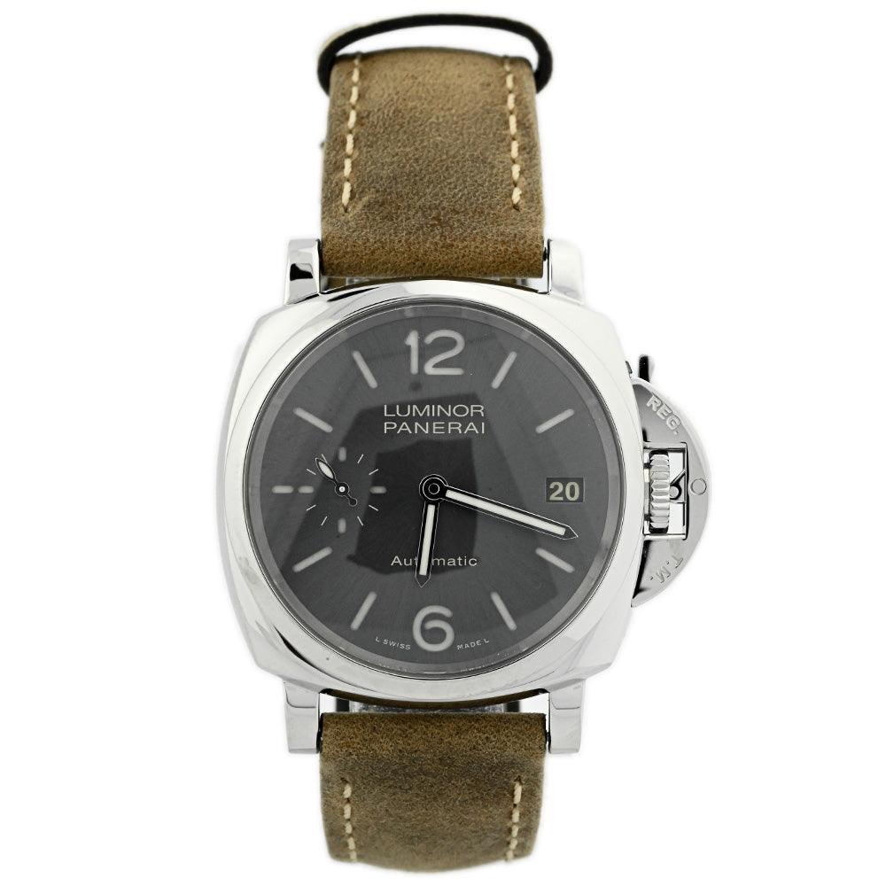 Panerai Unisex Luminor Due Stainless Steel 38mm Anthracite Dial Watch Reference #: PAM00755 - Happy Jewelers Fine Jewelry Lifetime Warranty