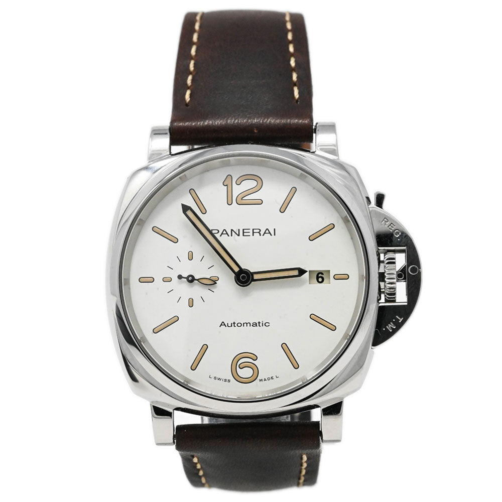 Panerai Men's Luminor Due Stainless Steel 42mm White Dial Watch Reference #: PAM01046 - Happy Jewelers Fine Jewelry Lifetime Warranty