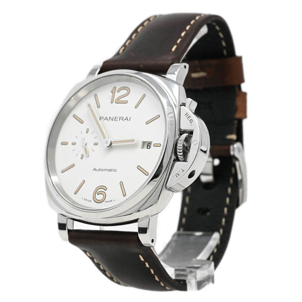 Panerai Men's Luminor Due Stainless Steel 42mm White Dial Watch Reference #: PAM01046 - Happy Jewelers Fine Jewelry Lifetime Warranty
