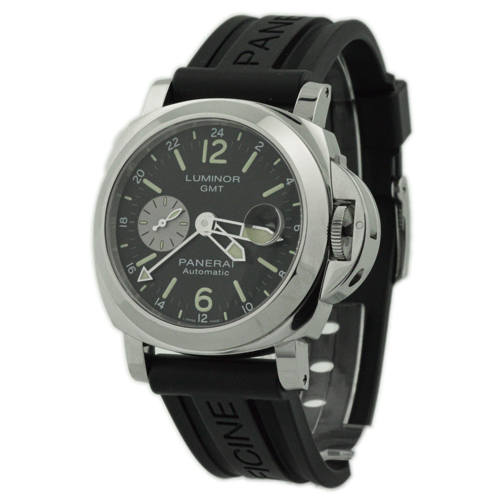 Panerai Men's Luminor GMT Stainless Steel 44mm Black Stick & Arabic Dial Watch Reference #: PAM01088 - Happy Jewelers Fine Jewelry Lifetime Warranty