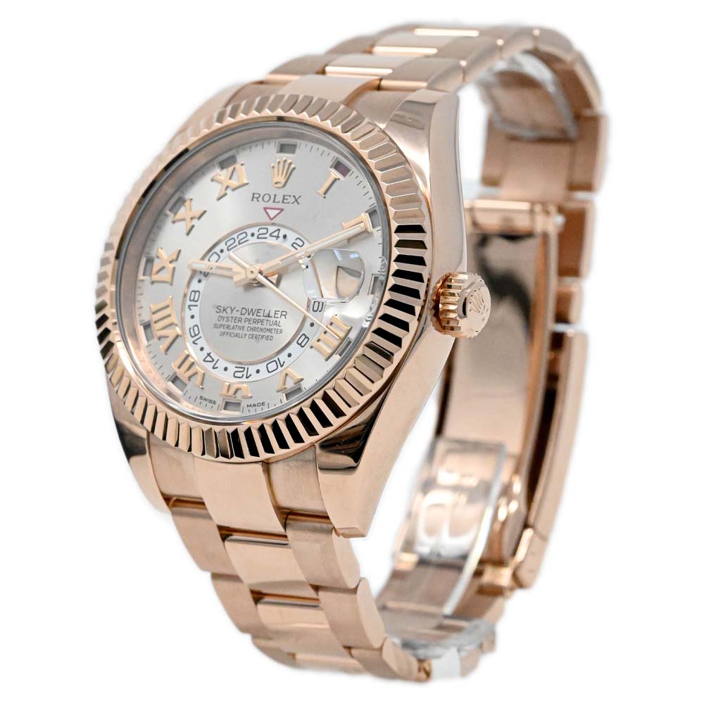 Rolex Men's Sky-Dweller 18K Rose Gold Pink Sundust Roman Dial Watch Reference #: 326935 - Happy Jewelers Fine Jewelry Lifetime Warranty