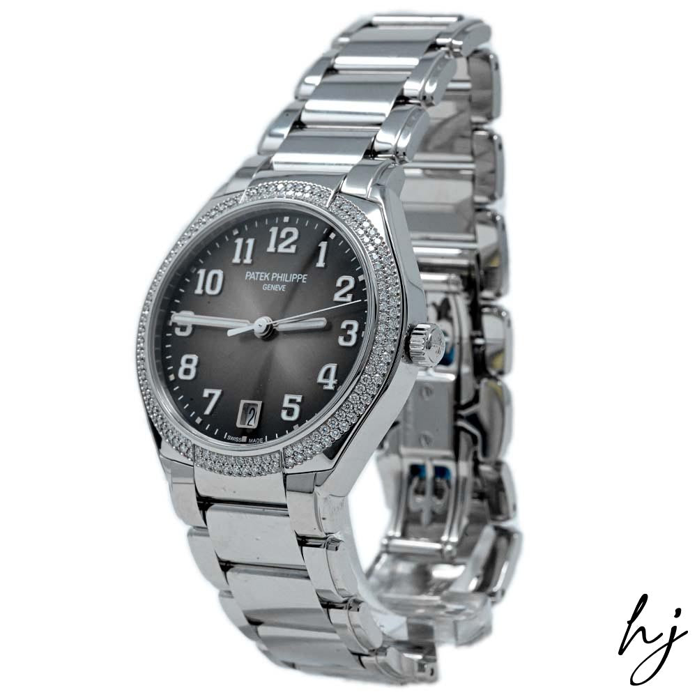 Patek Philippe Ladies Twenty-4 Stainless Steel 36mm Gray Sunburst Arabic Numeral Dial Watch Reference #: 7300/1200A-010 - Happy Jewelers Fine Jewelry Lifetime Warranty