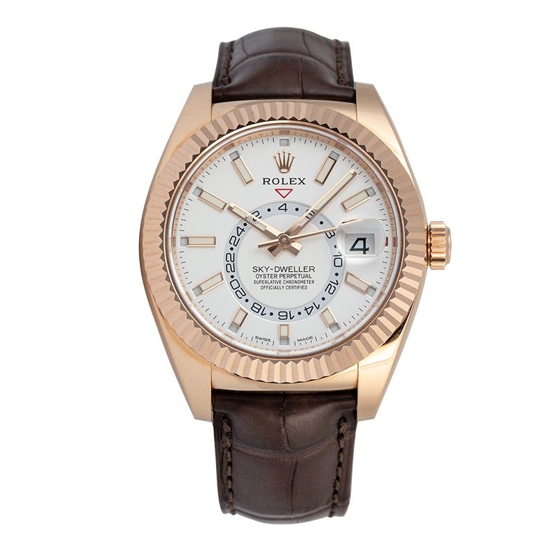 Rolex Men's Sky-Dweller 18K Rose Gold 42mm White Stick Dial Watch Reference #: 326135 - Happy Jewelers Fine Jewelry Lifetime Warranty