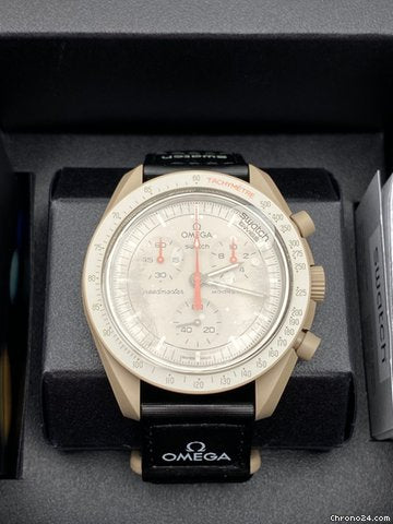 Load image into Gallery viewer, Omega x Swatch Speedmaster &amp;quot;Mission to Jupiter&amp;quot; Bioceramic 42mm Tan Chronograph Dial Watch Reference#: SO33C100 - Happy Jewelers Fine Jewelry Lifetime Warranty
