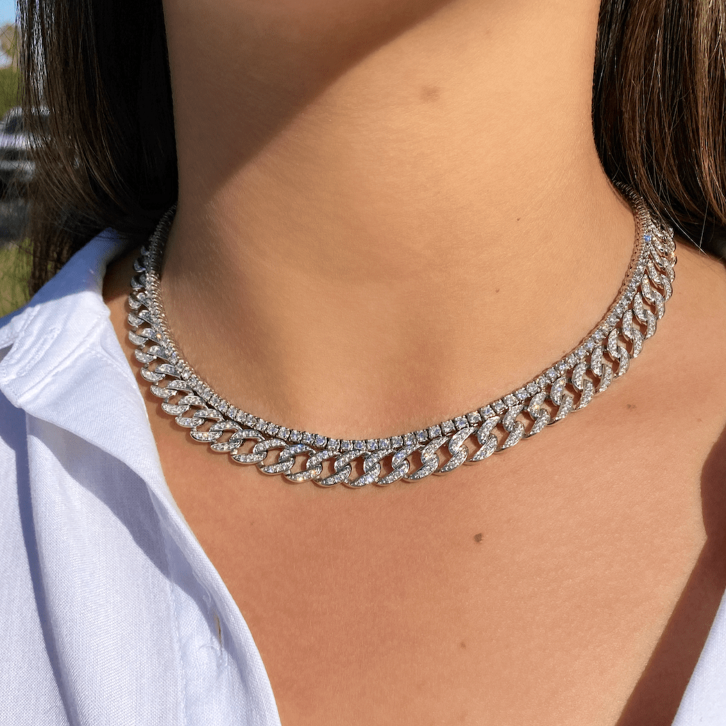 18K White Gold Diamond Cuban Link Necklace - Greene & Co. Beverly Hills