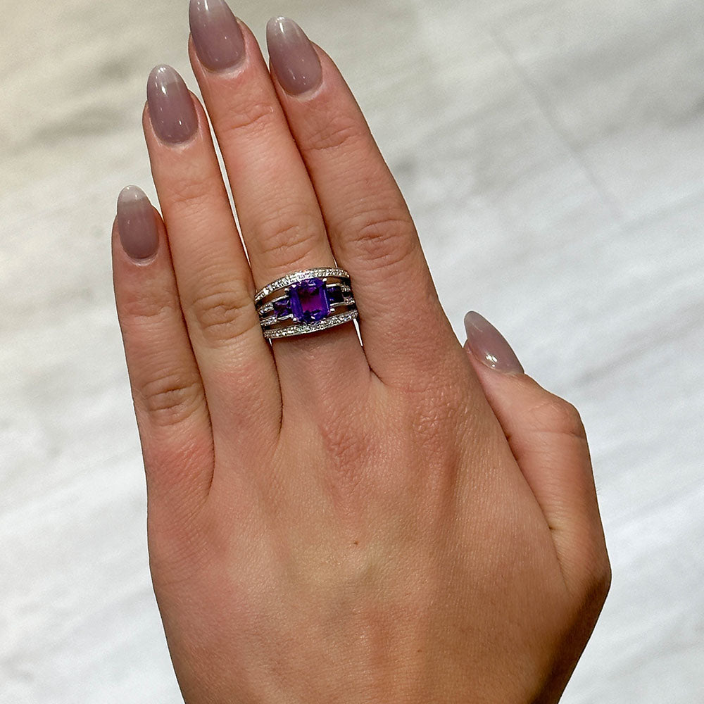 Princess Cut Amethyst 3 Stone Diamond Ring - Happy Jewelers Fine Jewelry Lifetime Warranty