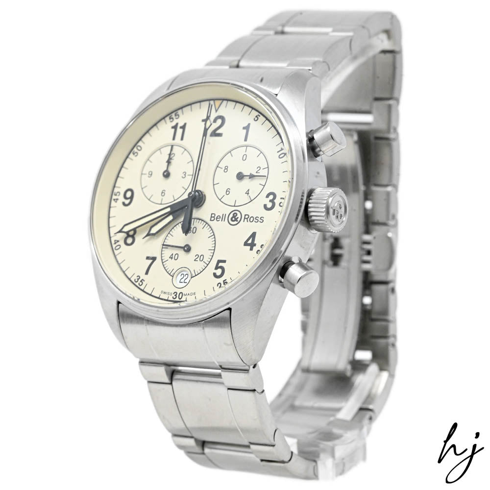 Load image into Gallery viewer, Bell &amp;amp; Ross Unisex Vintage 120 Stainless Steel 38mm Ivory Chronograph Dial Watch Reference #:  V 120 S B SSV - Happy Jewelers Fine Jewelry Lifetime Warranty
