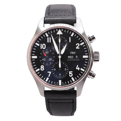 NEW! IWC Men's Pilot Stainless Steel 43mm Black Chronograph Dial Watch Ref# IW377709 - Happy Jewelers Fine Jewelry Lifetime Warranty