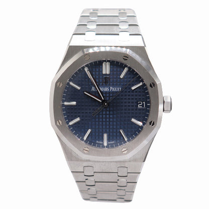 NEW! Audemars Piguet Men's Royal Oak Stainless Steel 41mm Blue "Grande Tapisserie" Stick Dial Watch Ref #15500ST.OO.1220ST.01 - Happy Jewelers Fine Jewelry Lifetime Warranty