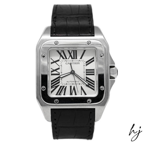 Cartier Men's Santos 100 Stainless Steel 41.3mm Silver Roman Dial Watch Reference #: W20073X8 - Happy Jewelers Fine Jewelry Lifetime Warranty