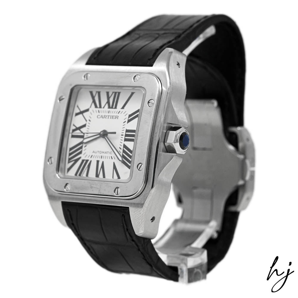 Cartier Men's Santos 100 Stainless Steel 41.3mm Silver Roman Dial Watch Reference #: W20073X8 - Happy Jewelers Fine Jewelry Lifetime Warranty