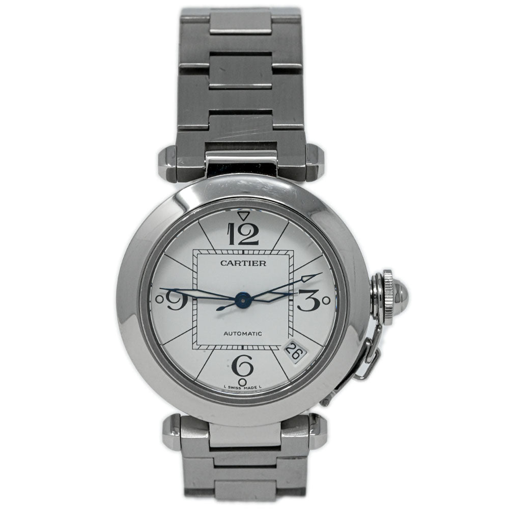 Cartier Unisex Pasha C Stainless Steel 35mm Silver Toned Arabic Dial Watch Reference #: W31074M7 - Happy Jewelers Fine Jewelry Lifetime Warranty