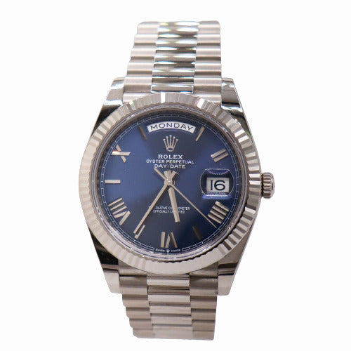 NEW Rolex Men's Day-Date White Gold 40mm Blue Roman Dial Watch Ref# 228239 - Happy Jewelers Fine Jewelry Lifetime Warranty