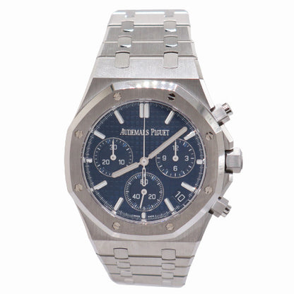 NEW! Audemars Piguet Men's Royal Oak 50th Anniversary Stainless Steel 41mm Blue Chronograph "Grande Tapisserie" Dial Watch  Ref# 26240ST.OO.1320ST.01 - Happy Jewelers Fine Jewelry Lifetime Warranty