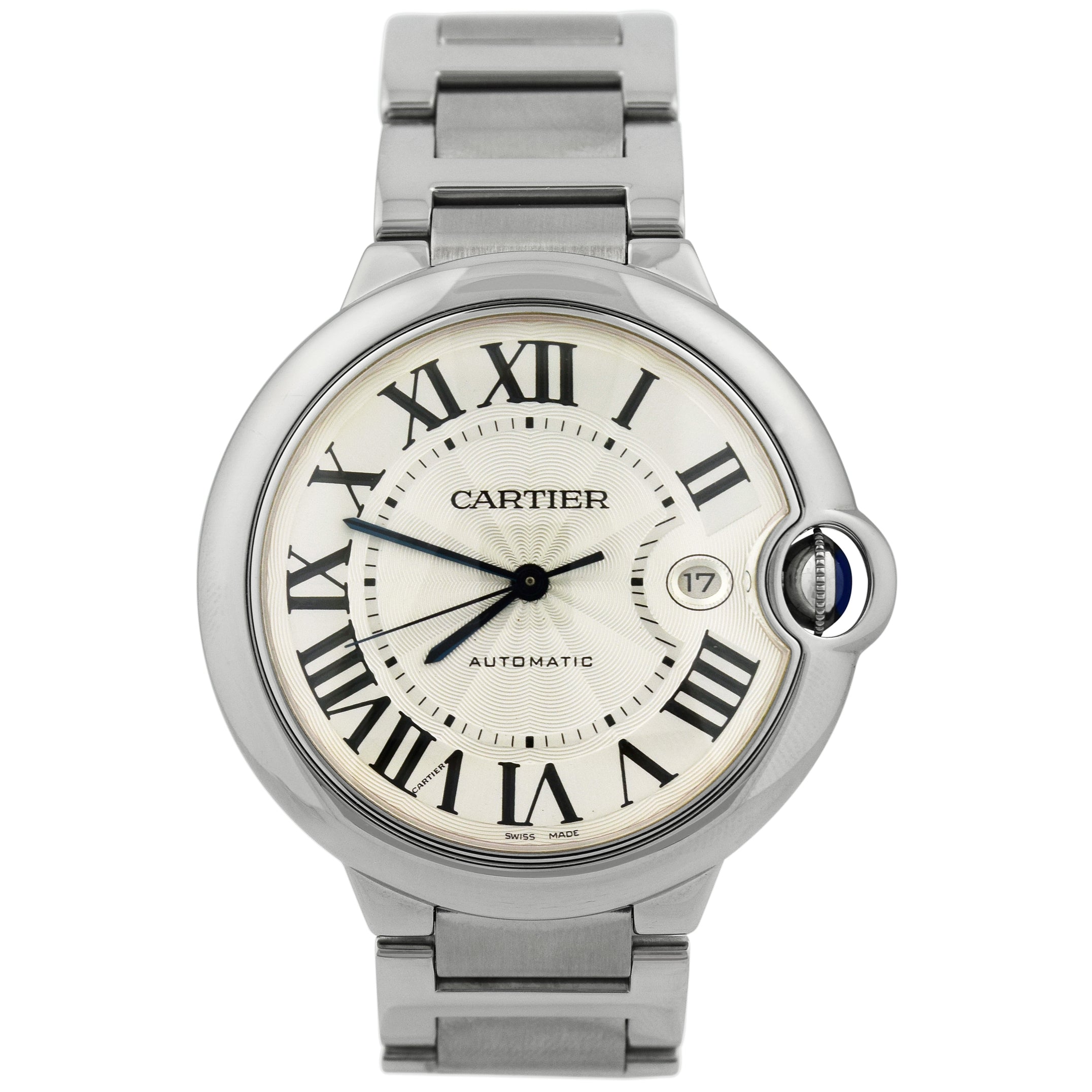 Cartier Unisex Ballon Bleu Stainless Steel 42mm Silver Roman Dial Watch Reference# W69012Z4 - Happy Jewelers Fine Jewelry Lifetime Warranty