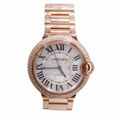 Cartier Men's Ballon Bleu Rose Gold 36mm Silver Roman Dial Watch Ref# WE9005Z3 - Happy Jewelers Fine Jewelry Lifetime Warranty