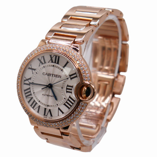 Cartier Men's Ballon Bleu Rose Gold 36mm Silver Roman Dial Watch Ref# WE9005Z3 - Happy Jewelers Fine Jewelry Lifetime Warranty