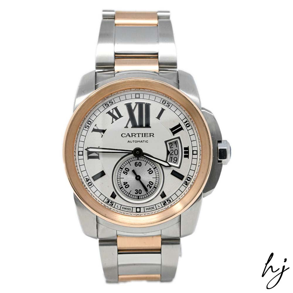 Cartier Men's Calibre De Cartier 18K Pink Gold & Steel 42mm Silver Dial Watch Reference #: W7100036 - Happy Jewelers Fine Jewelry Lifetime Warranty