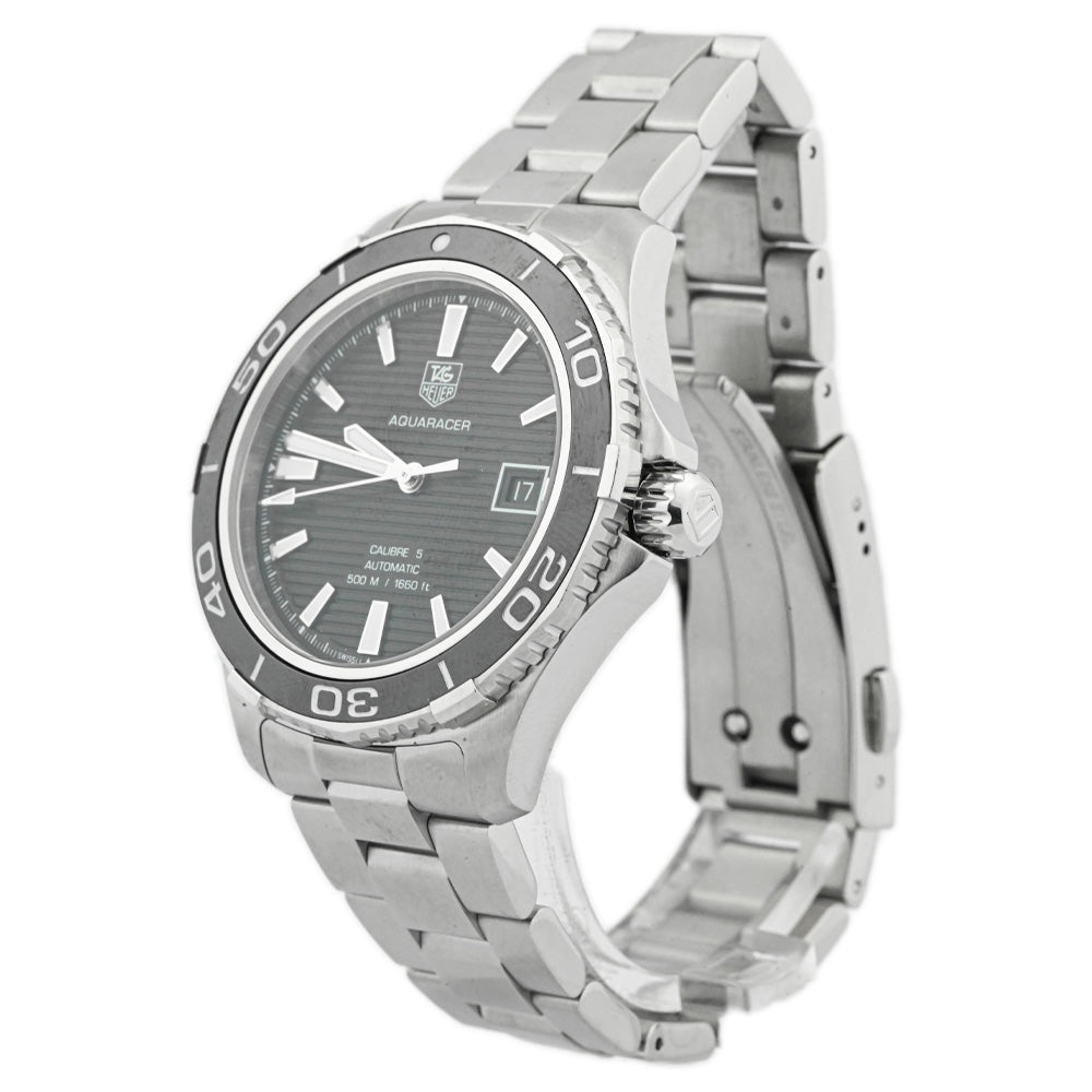 Tag Heuer Men's Aquaracer Stainless Steel 41mm Black Stick Dial Watch Reference #: WAK2110.BA0830 - Happy Jewelers Fine Jewelry Lifetime Warranty