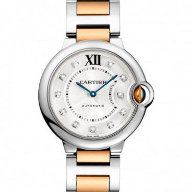 Cartier Ballon Bleu Rose Gold & Stainless Steel 36mm Silver Diamond Dial Watch Reference# WE902031 - Happy Jewelers Fine Jewelry Lifetime Warranty