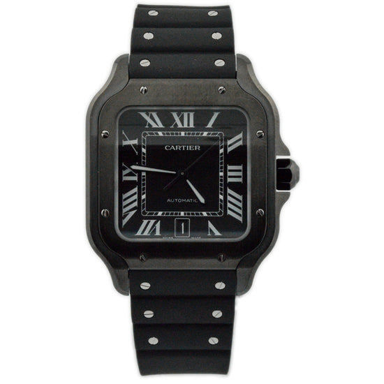 Load image into Gallery viewer, Cartier Mens Santos Stainless Steel &amp;amp; ADLC 39.8mm Black Roman Dial Watch Reference #: WSSA0039 - Happy Jewelers Fine Jewelry Lifetime Warranty
