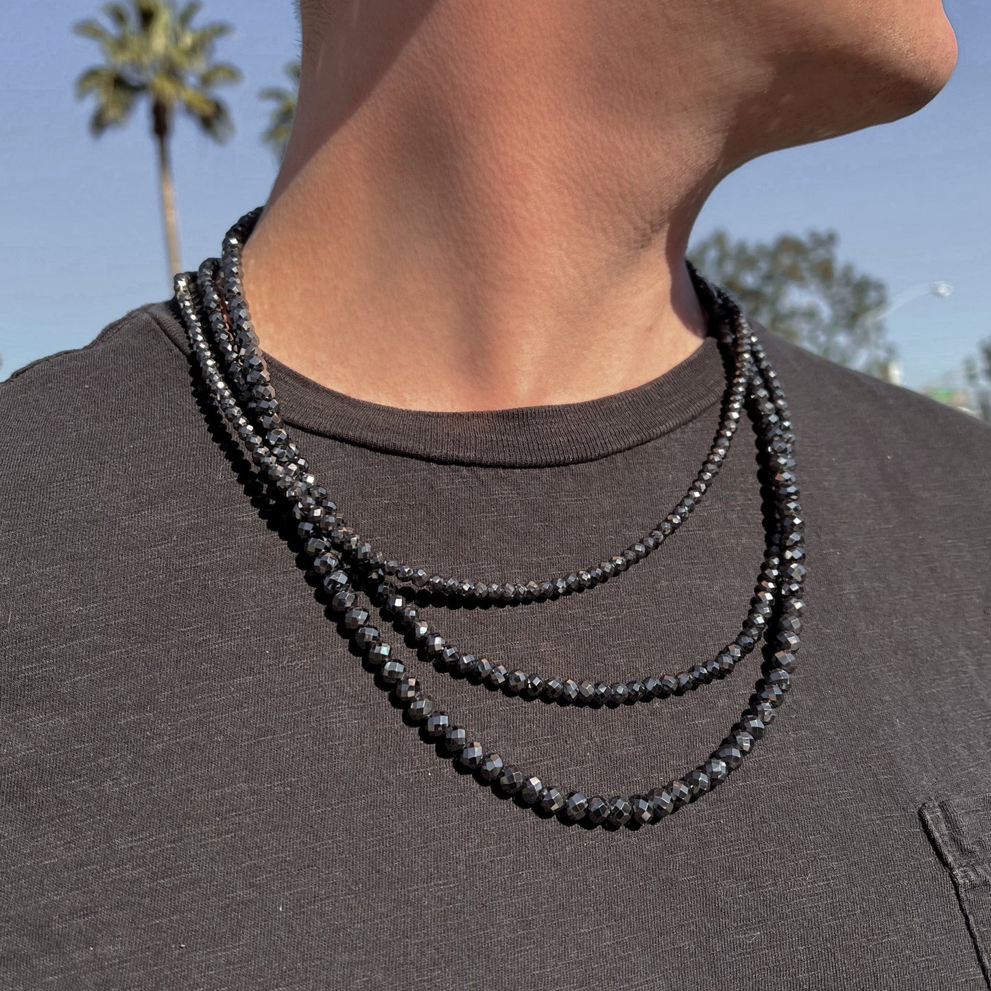 Men's Black Diamond Cut Moissanite Necklace 24 Inches / Medium 5mm / Rose Gold