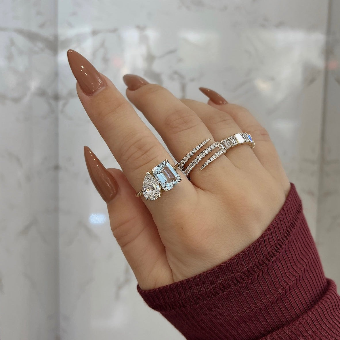 Happyyami 1pc 2 1 detachable ring full finger rings engagement rings women  wedding ring women jewelry ring women ring for women finger jewelry ladies