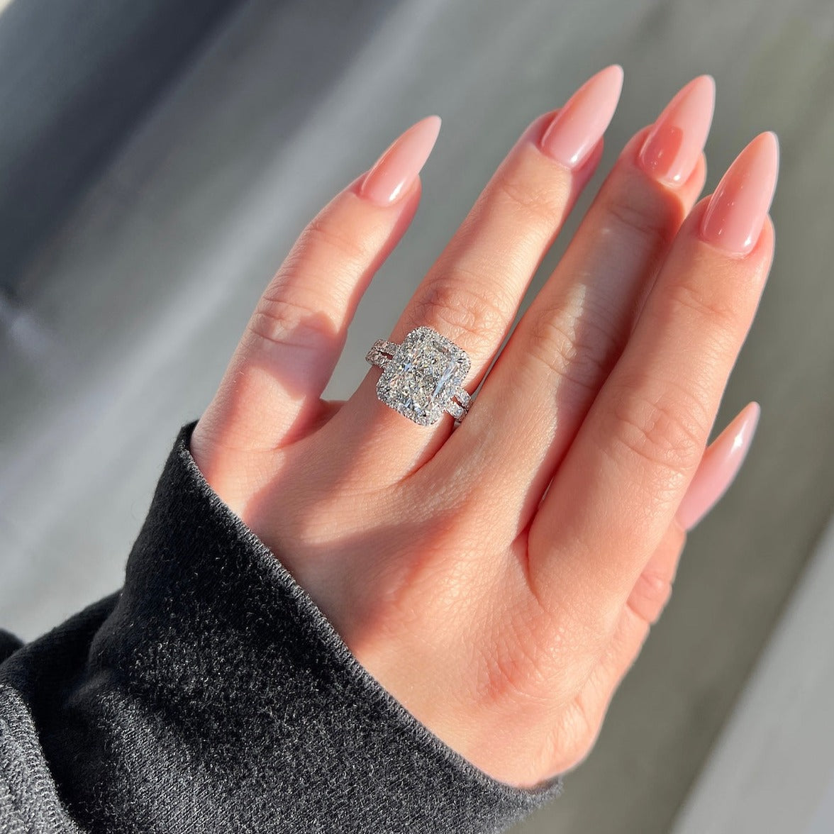 3.00 Carat Radiant Lab Created Diamond Engagement Ring with Halo